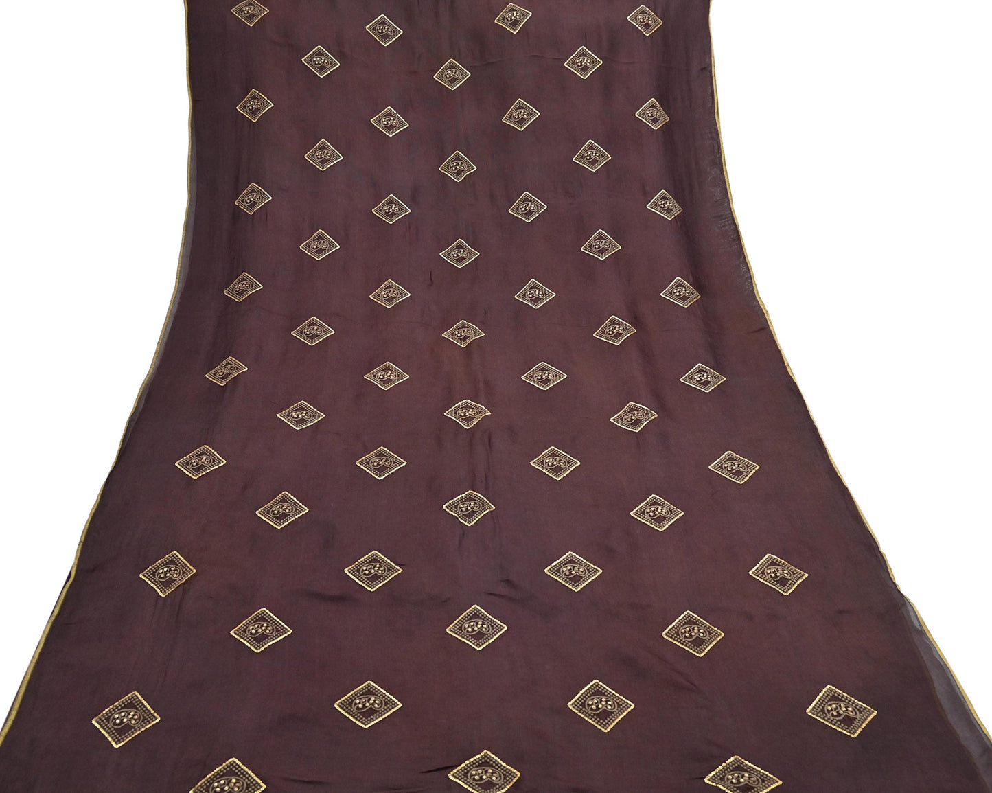 Indian Vintage Brown Saree Embroidered Cotton Blend Sari 6Yard Craft Fabric for Dressmaking, Quilting & Upcycling