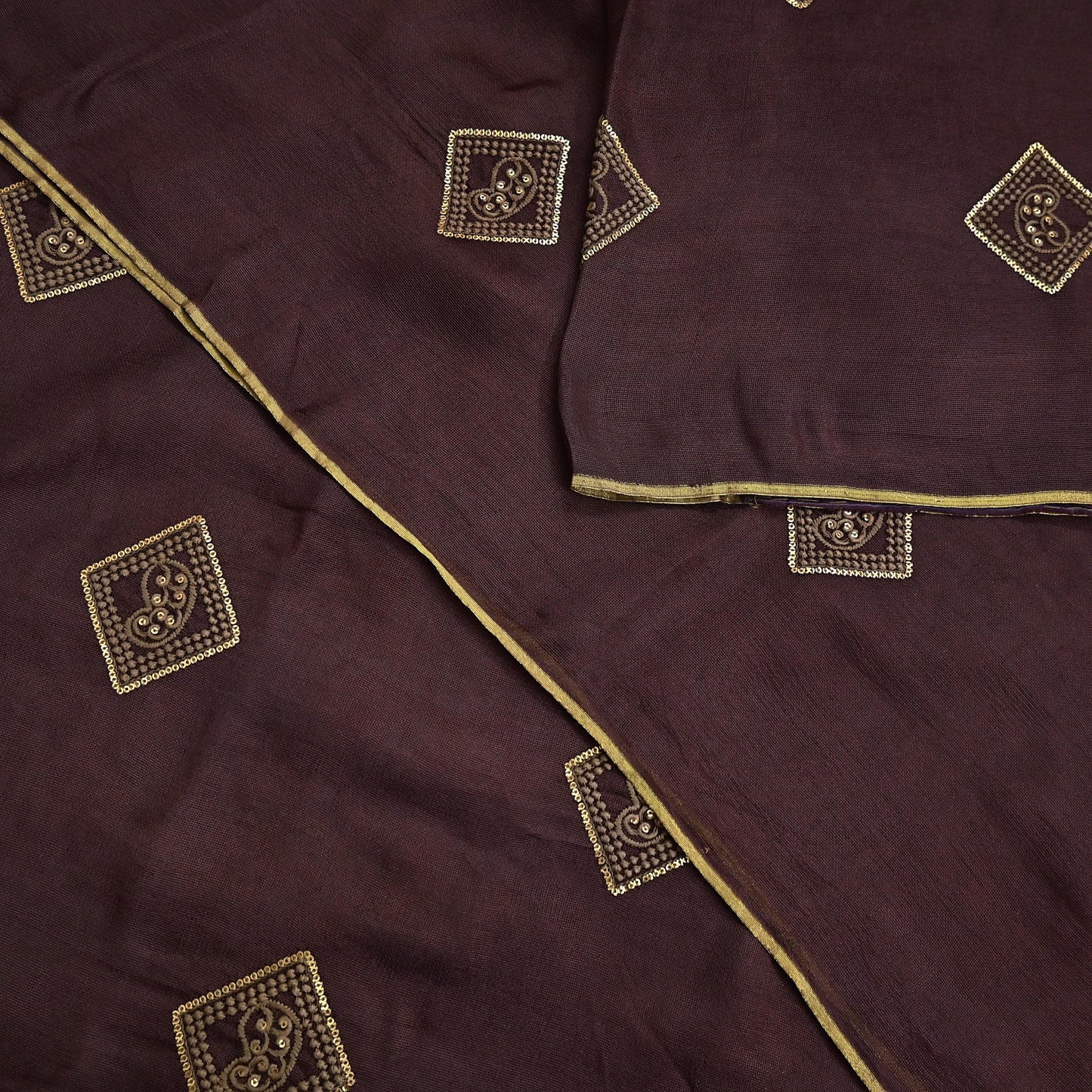 Indian Vintage Brown Saree Embroidered Cotton Blend Sari 6Yard Craft Fabric for Dressmaking, Quilting & Upcycling