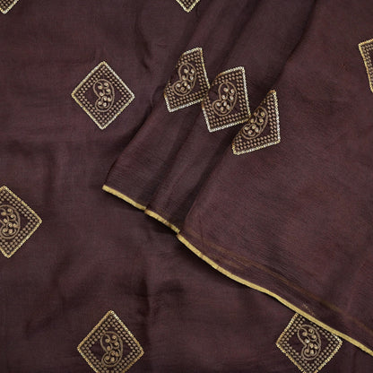 Indian Vintage Brown Saree Embroidered Cotton Blend Sari 6Yard Craft Fabric for Dressmaking, Quilting & Upcycling
