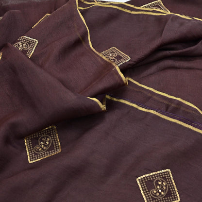 Indian Vintage Brown Saree Embroidered Cotton Blend Sari 6Yard Craft Fabric for Dressmaking, Quilting & Upcycling