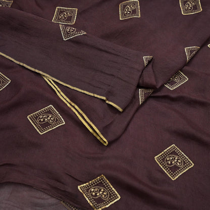 Indian Vintage Brown Saree Embroidered Cotton Blend Sari 6Yard Craft Fabric for Dressmaking, Quilting & Upcycling