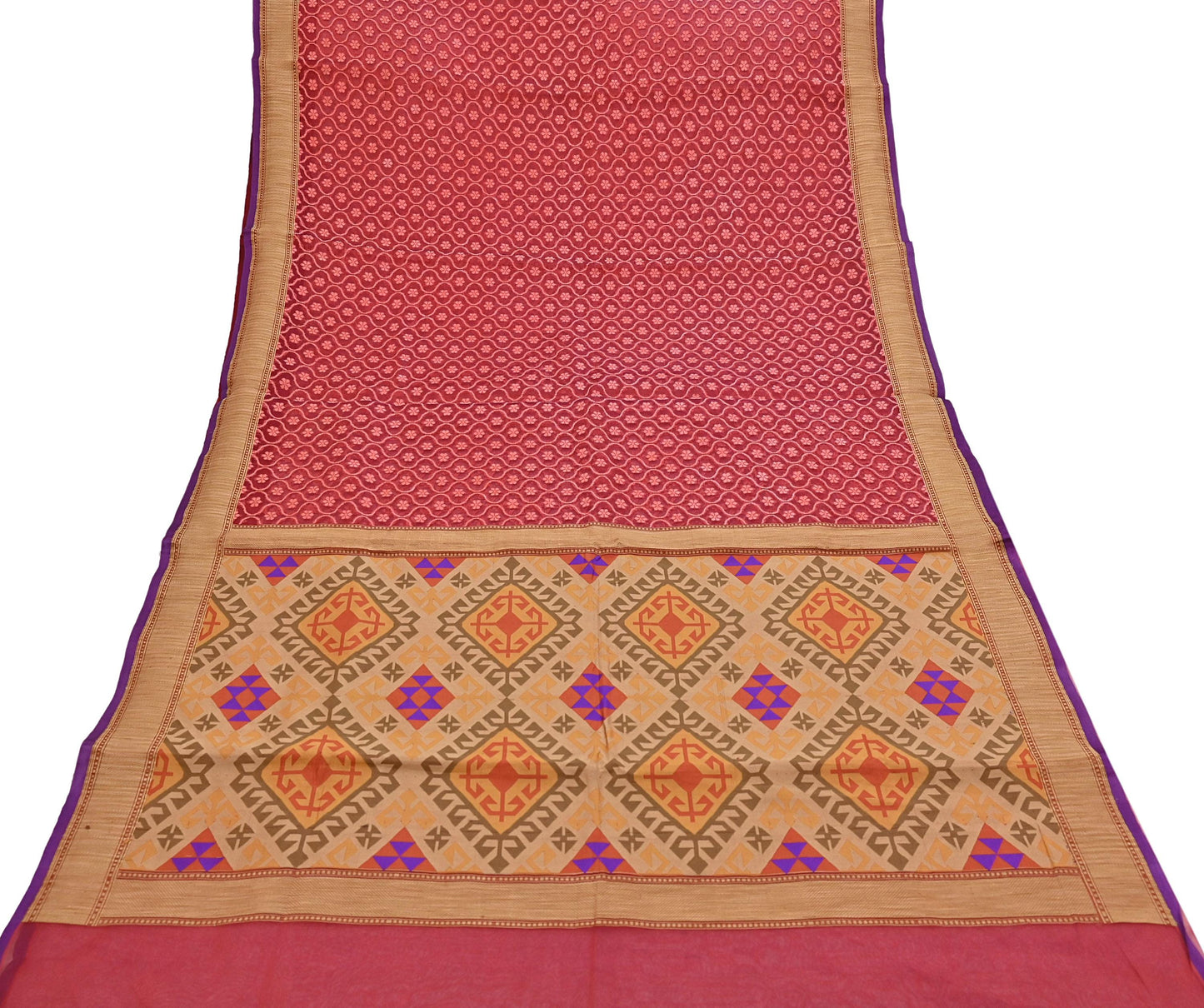 Indian Vintage Sarees Red Pure Organza Silk Hand Woven Sari 5yd Ethnic Floral Craft Fabric Dress making Upcycle Crafting Quilting Zari