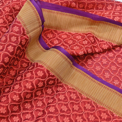 Indian Vintage Sarees Red Pure Organza Silk Hand Woven Sari 5yd Ethnic Floral Craft Fabric Dress making Upcycle Crafting Quilting Zari