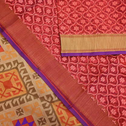 Indian Vintage Sarees Red Pure Organza Silk Hand Woven Sari 5yd Ethnic Floral Craft Fabric Dress making Upcycle Crafting Quilting Zari