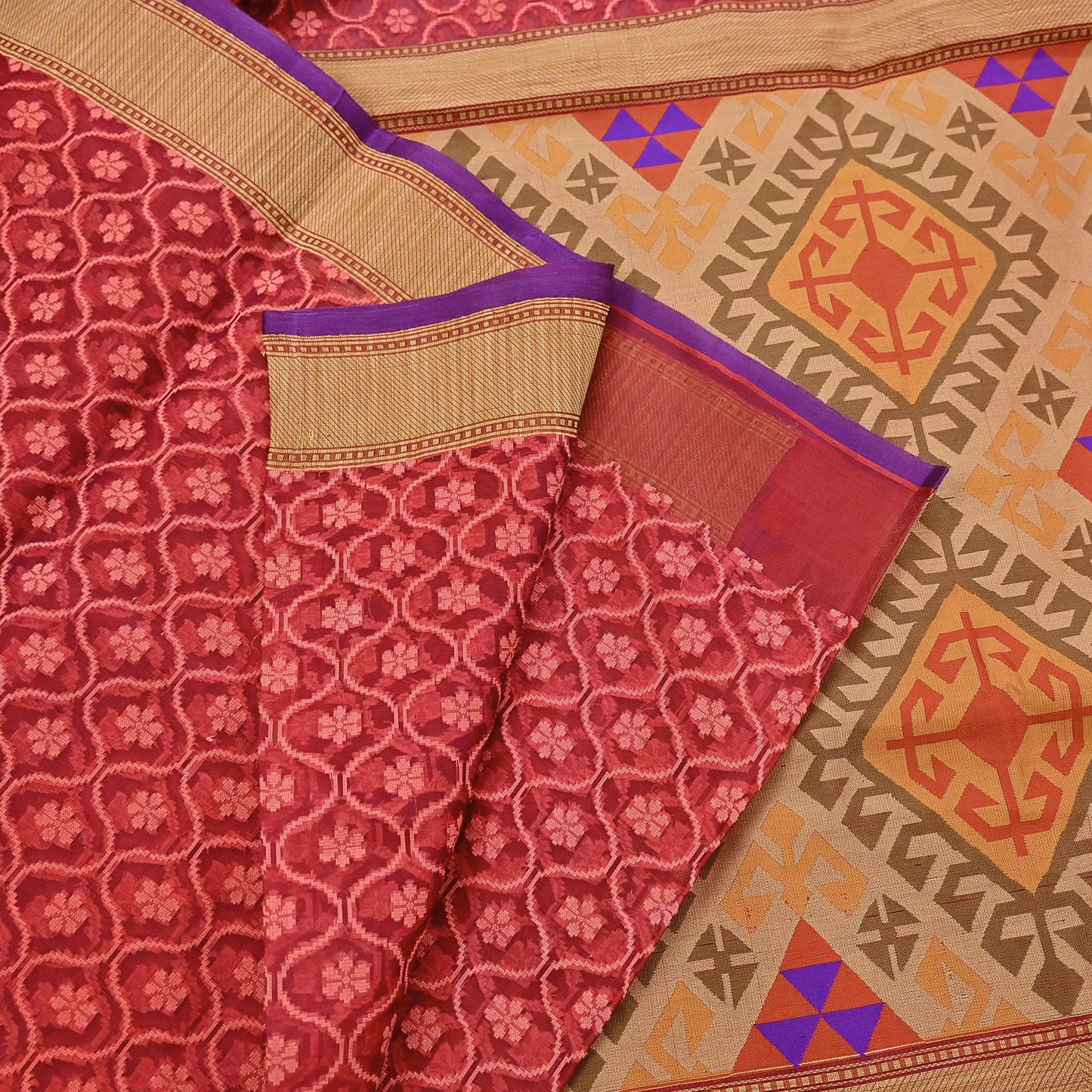Indian Vintage Sarees Red Pure Organza Silk Hand Woven Sari 5yd Ethnic Floral Craft Fabric Dress making Upcycle Crafting Quilting Zari