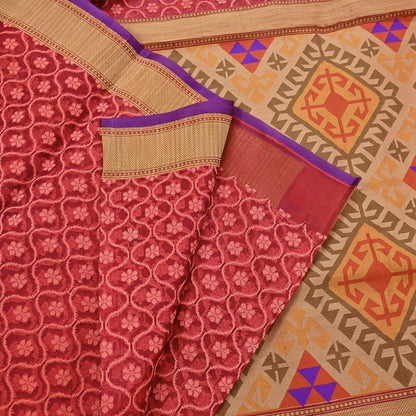 Indian Vintage Sarees Red Pure Organza Silk Hand Woven Sari 5yd Ethnic Floral Craft Fabric Dress making Upcycle Crafting Quilting Zari