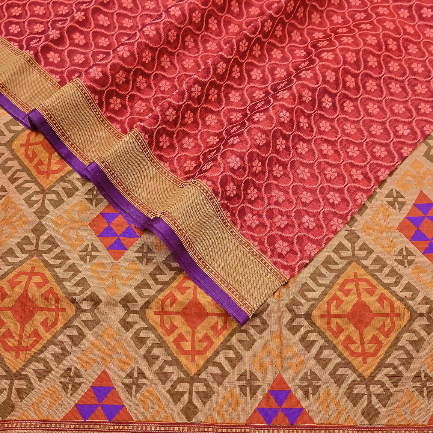 Indian Vintage Sarees Red Pure Organza Silk Hand Woven Sari 5yd Ethnic Floral Craft Fabric Dress making Upcycle Crafting Quilting Zari