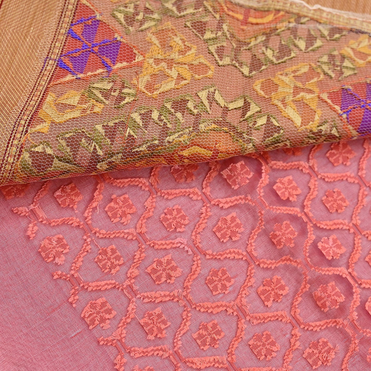 Indian Vintage Sarees Red Pure Organza Silk Hand Woven Sari 5yd Ethnic Floral Craft Fabric Dress making Upcycle Crafting Quilting Zari