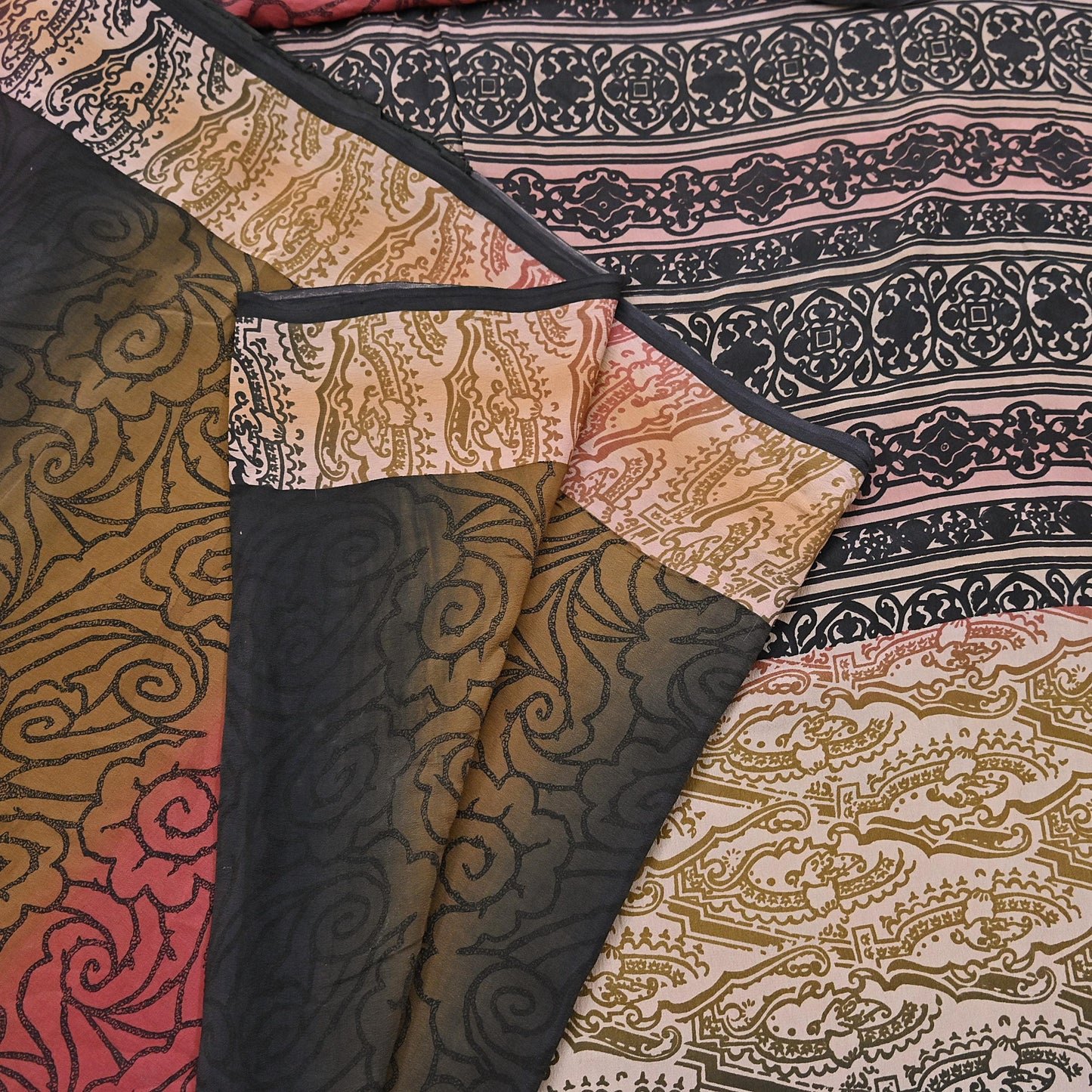 Indian Vintage Sari Multi Pure Crepe Silk Printed Saree 5yard Sewing Floral Soft Craft Fabric Wrap Crafting Quilting Upcycle