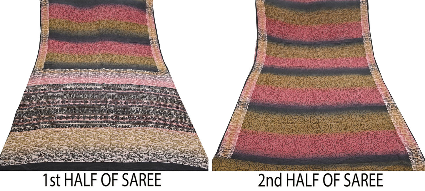 Indian Vintage Sari Multi Pure Crepe Silk Printed Saree 5yard Sewing Floral Soft Craft Fabric Wrap Crafting Quilting Upcycle