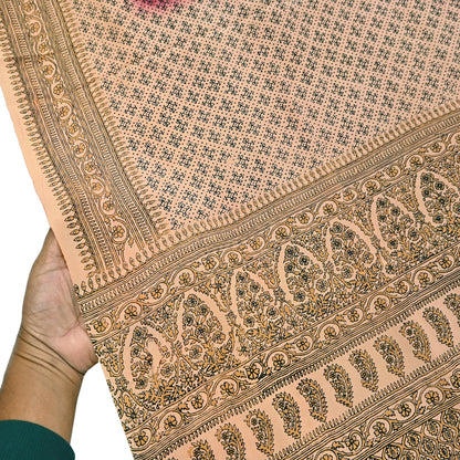 Indian Vintage Sari Maroon & beige Pure Crepe Silk Printed Saree 6yard Sewing Quilting Floral Soft Craft Fabric Wrap