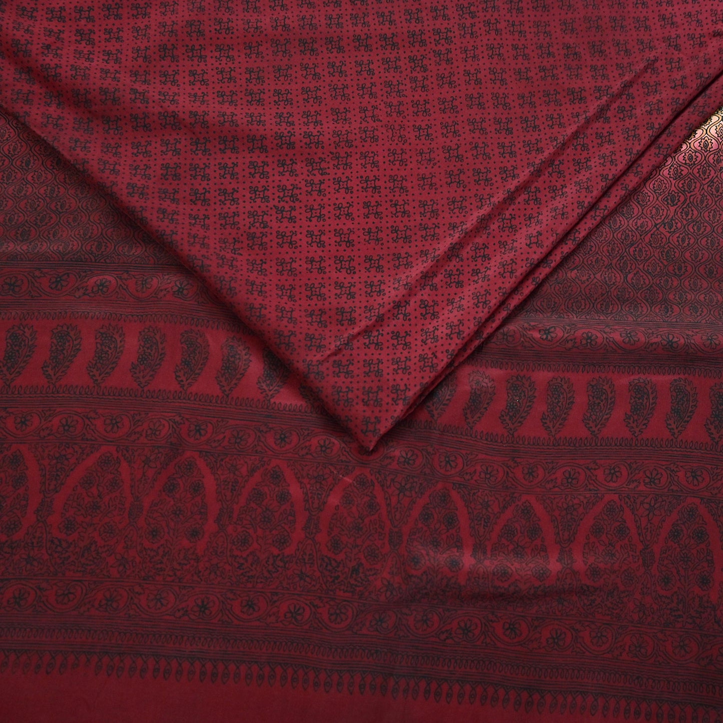 Indian Vintage Sari Maroon & beige Pure Crepe Silk Printed Saree 6yard Sewing Quilting Floral Soft Craft Fabric Wrap