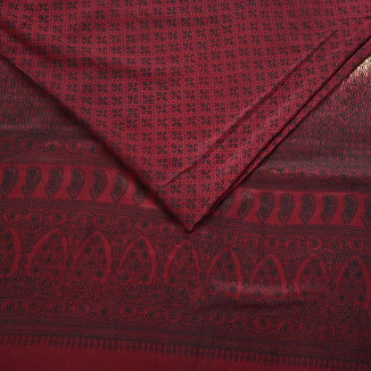 Indian Vintage Sari Maroon & beige Pure Crepe Silk Printed Saree 6yard Sewing Quilting Floral Soft Craft Fabric Wrap