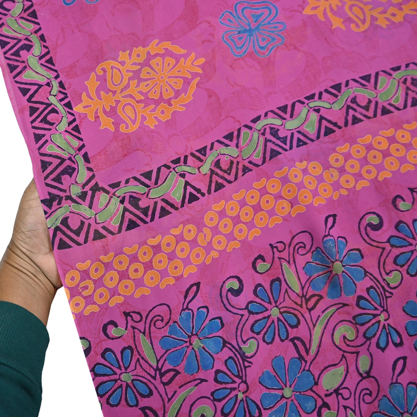 Indian Vintage Sari Pink Pure Georgette Silk Printed Saree Craft Fabric Sewing 5Yd Soft Light Dress Making Crafting Quilting Upcycle