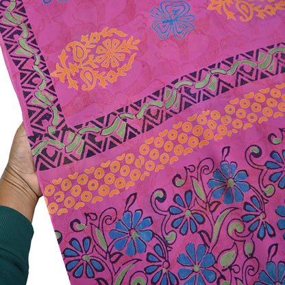 Indian Vintage Sari Pink Pure Georgette Silk Printed Saree Craft Fabric Sewing 5Yd Soft Light Dress Making Crafting Quilting Upcycle