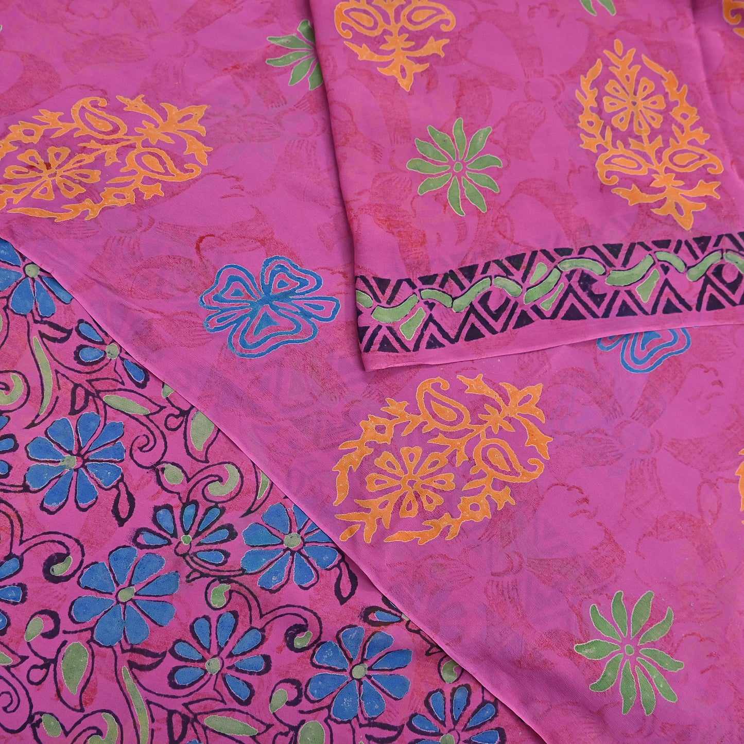Indian Vintage Sari Pink Pure Georgette Silk Printed Saree Craft Fabric Sewing 5Yd Soft Light Dress Making Crafting Quilting Upcycle