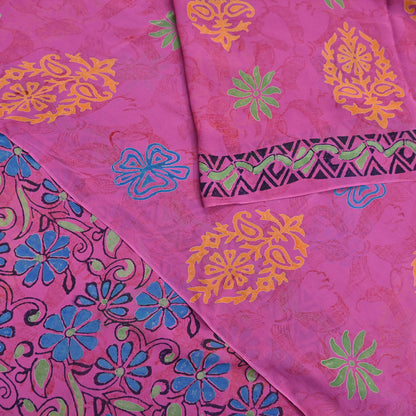 Indian Vintage Sari Pink Pure Georgette Silk Printed Saree Craft Fabric Sewing 5Yd Soft Light Dress Making Crafting Quilting Upcycle