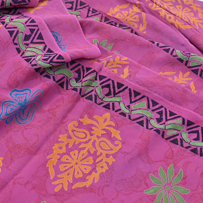 Indian Vintage Sari Pink Pure Georgette Silk Printed Saree Craft Fabric Sewing 5Yd Soft Light Dress Making Crafting Quilting Upcycle