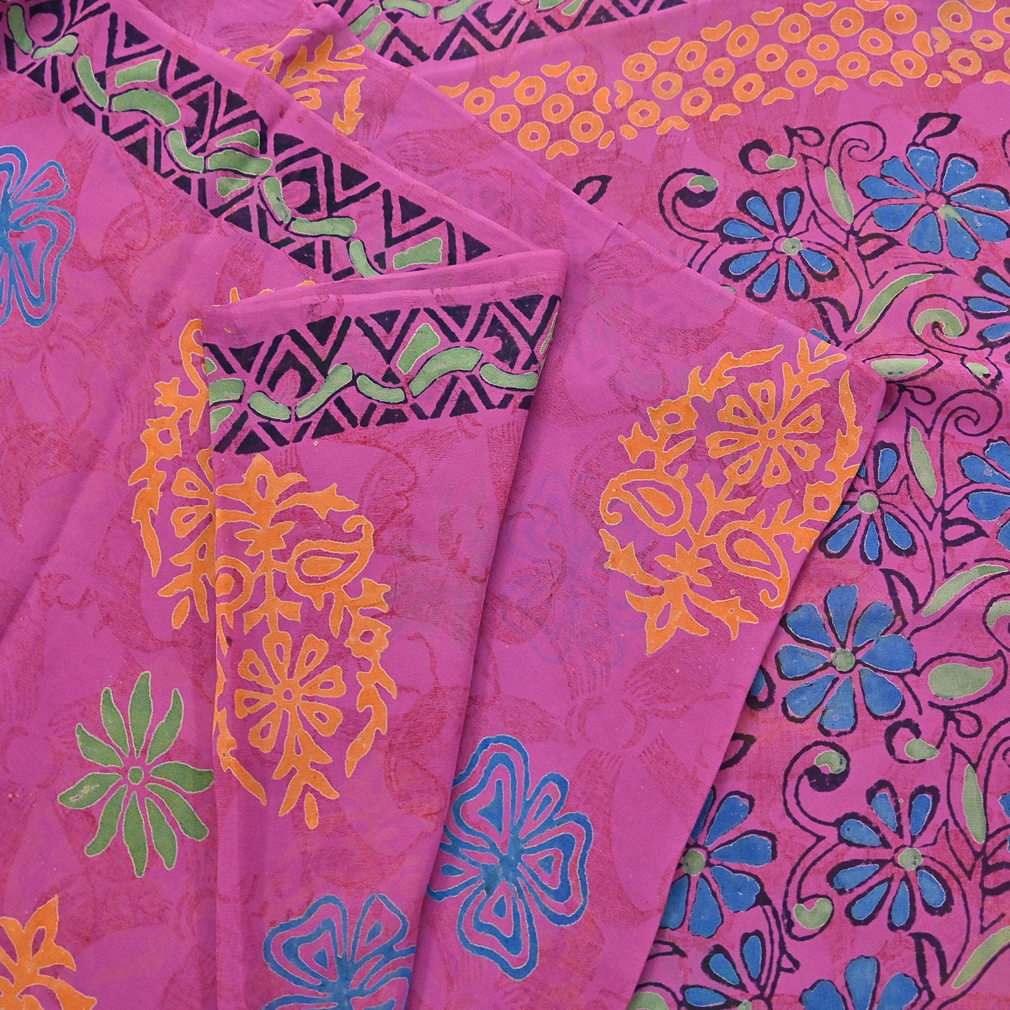 Indian Vintage Sari Pink Pure Georgette Silk Printed Saree Craft Fabric Sewing 5Yd Soft Light Dress Making Crafting Quilting Upcycle