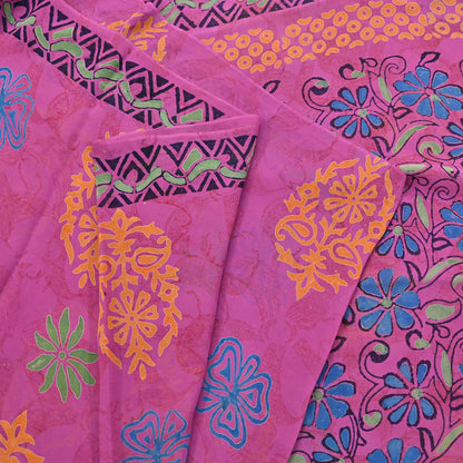 Indian Vintage Sari Pink Pure Georgette Silk Printed Saree Craft Fabric Sewing 5Yd Soft Light Dress Making Crafting Quilting Upcycle