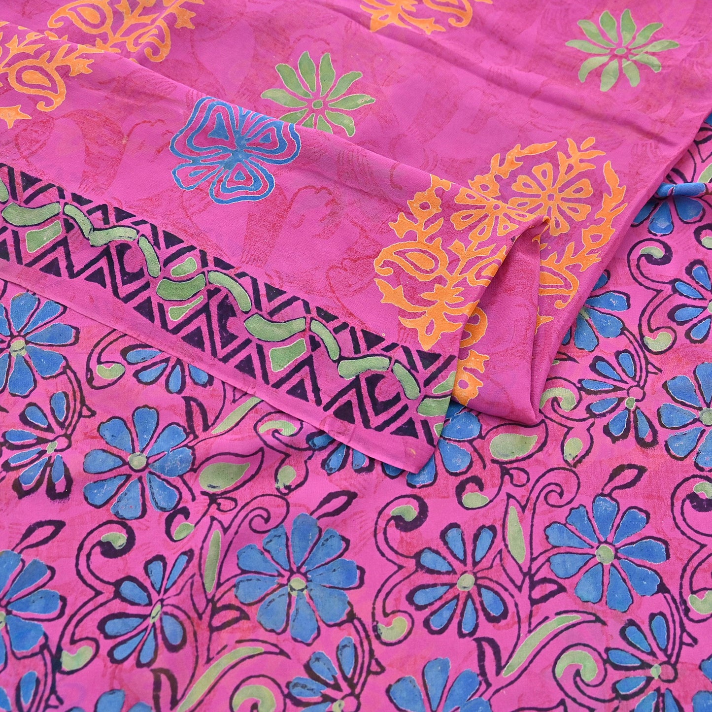 Indian Vintage Sari Pink Pure Georgette Silk Printed Saree Craft Fabric Sewing 5Yd Soft Light Dress Making Crafting Quilting Upcycle