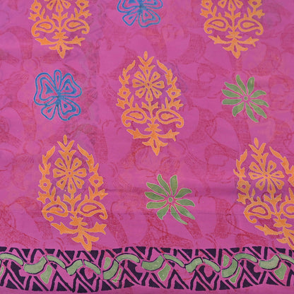 Indian Vintage Sari Pink Pure Georgette Silk Printed Saree Craft Fabric Sewing 5Yd Soft Light Dress Making Crafting Quilting Upcycle