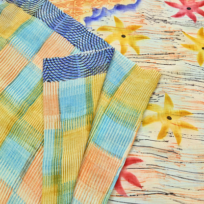 Indian Vintage Sari Ivory & Multi Pure Georgette Silk Printed Sarees 6Yd Craft Fabric Sewing Quilting Dress making Crafting Quilting Upcycle