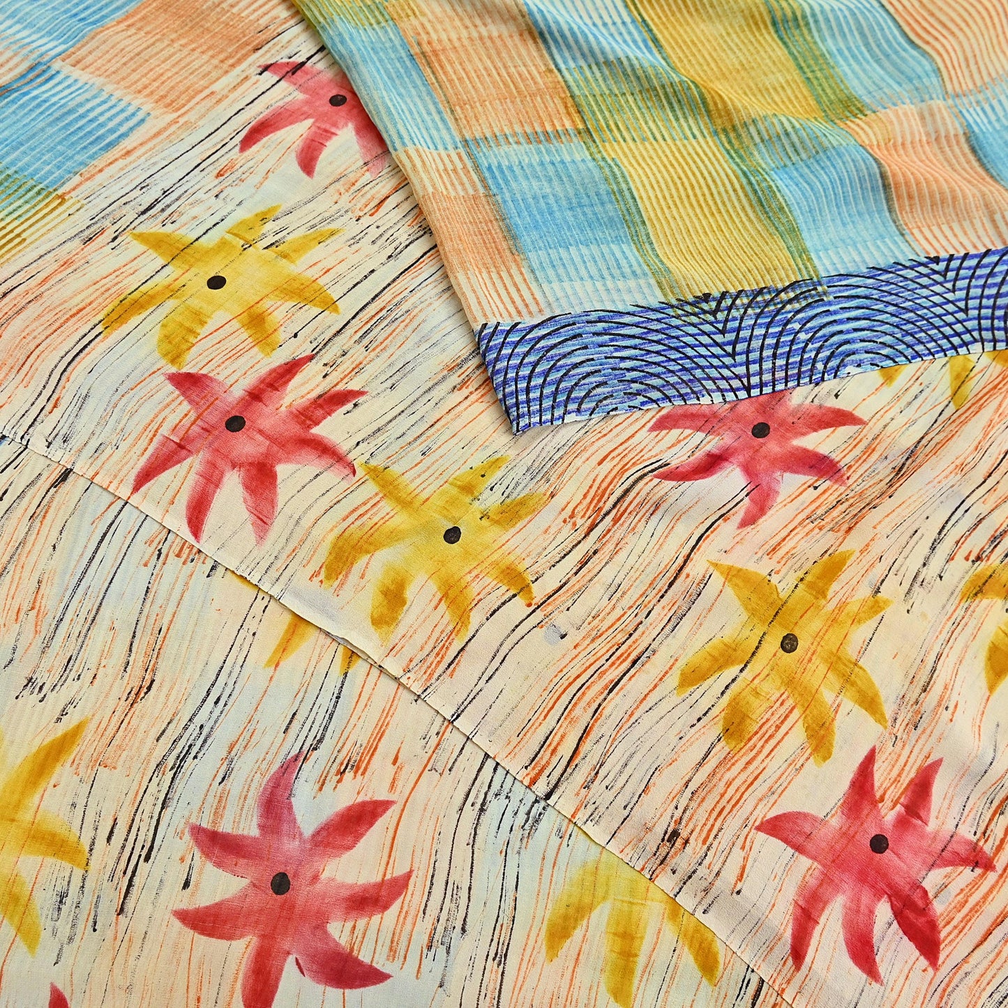 Indian Vintage Sari Ivory & Multi Pure Georgette Silk Printed Sarees 6Yd Craft Fabric Sewing Quilting Dress making Crafting Quilting Upcycle