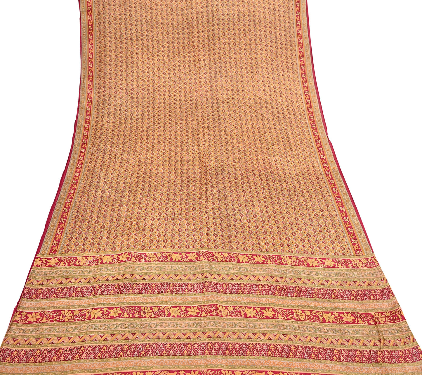 Indian Vintage Sari Red & Mustard Pure Silk Printed Saree Fabric 5yard Sewing Craft Fabric DressMaking Soft Wrap