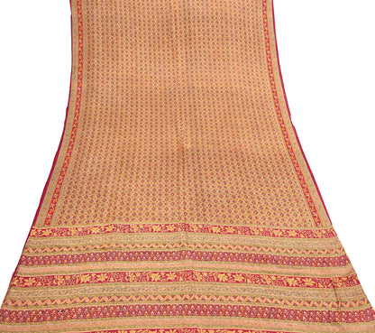 Indian Vintage Sari Red & Mustard Pure Silk Printed Saree Fabric 5yard Sewing Craft Fabric DressMaking Soft Wrap