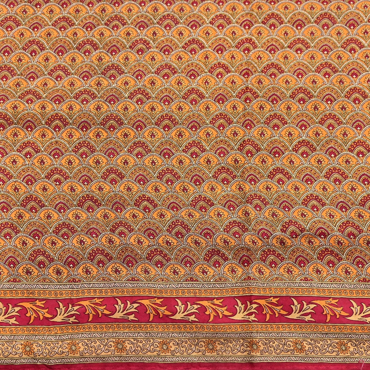 Indian Vintage Sari Red & Mustard Pure Silk Printed Saree Fabric 5yard Sewing Craft Fabric DressMaking Soft Wrap