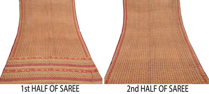 Indian Vintage Sari Red & Mustard Pure Silk Printed Saree Fabric 5yard Sewing Craft Fabric DressMaking Soft Wrap