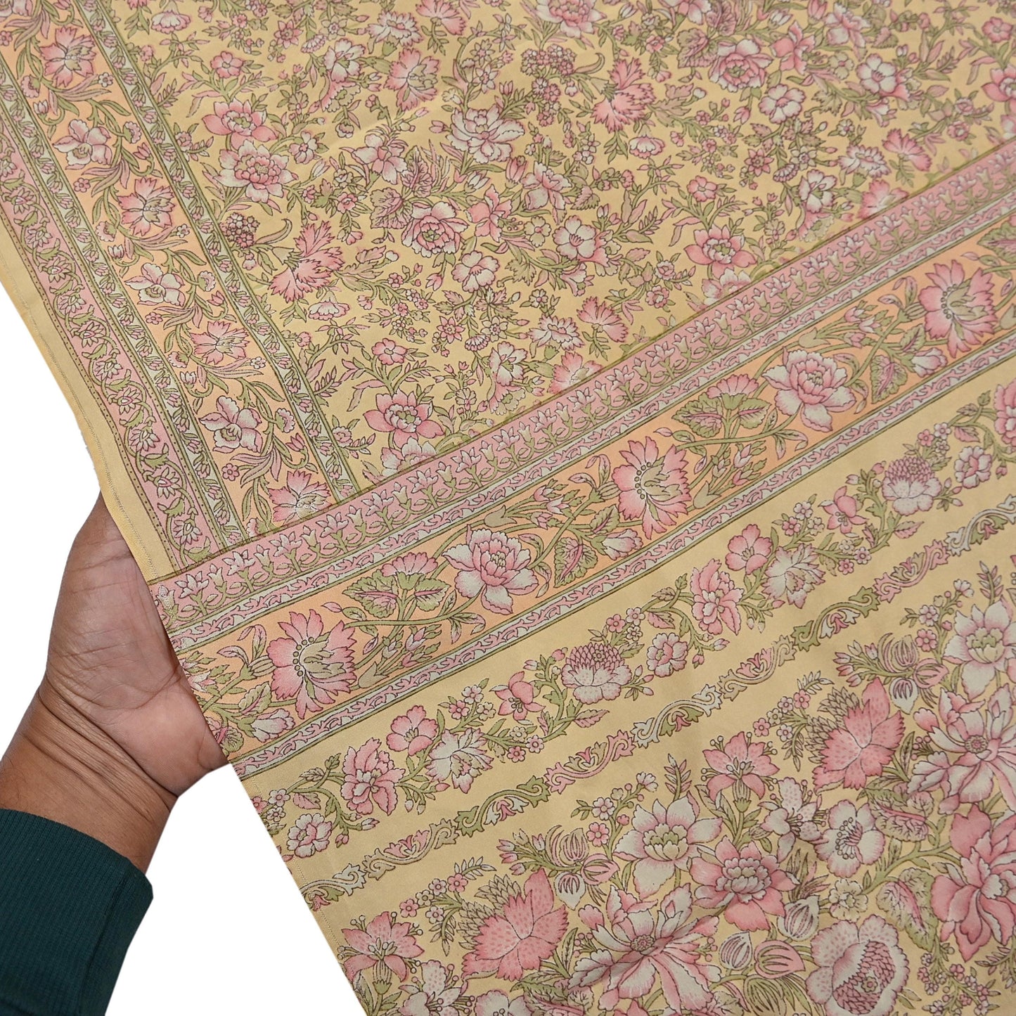 Indian Vintage Sari Yellow Pure Silk Printed Saree Fabric 5yard Sewing Craft Fabric DressMaking Wrap Floral