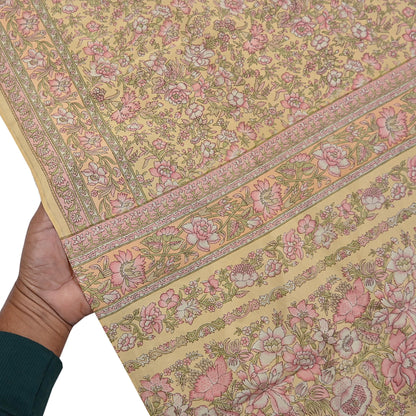 Indian Vintage Sari Yellow Pure Silk Printed Saree Fabric 5yard Sewing Craft Fabric DressMaking Wrap Floral
