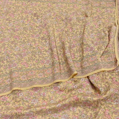 Indian Vintage Sari Yellow Pure Silk Printed Saree Fabric 5yard Sewing Craft Fabric DressMaking Wrap Floral