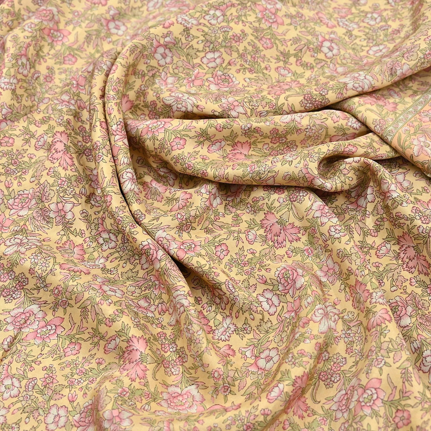 Indian Vintage Sari Yellow Pure Silk Printed Saree Fabric 5yard Sewing Craft Fabric DressMaking Wrap Floral