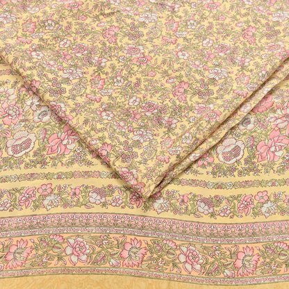 Indian Vintage Sari Yellow Pure Silk Printed Saree Fabric 5yard Sewing Craft Fabric DressMaking Wrap Floral