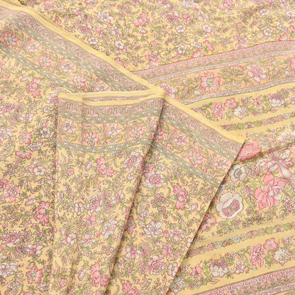 Indian Vintage Sari Yellow Pure Silk Printed Saree Fabric 5yard Sewing Craft Fabric DressMaking Wrap Floral