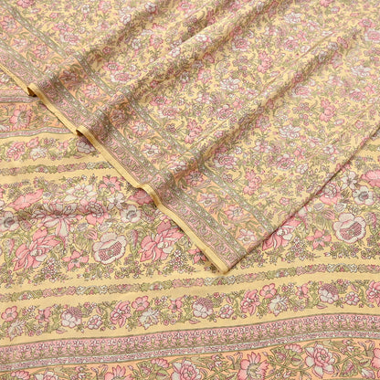 Indian Vintage Sari Yellow Pure Silk Printed Saree Fabric 5yard Sewing Craft Fabric DressMaking Wrap Floral