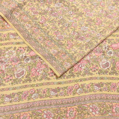 Indian Vintage Sari Yellow Pure Silk Printed Saree Fabric 5yard Sewing Craft Fabric DressMaking Wrap Floral