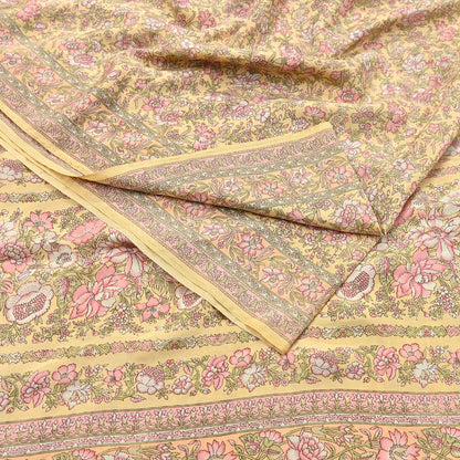 Indian Vintage Sari Yellow Pure Silk Printed Saree Fabric 5yard Sewing Craft Fabric DressMaking Wrap Floral