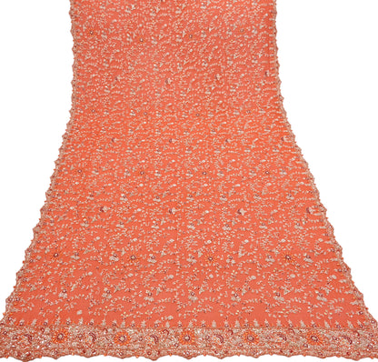 Indian Vintage Orange Pure Georgette Silk Hand Embroidered Lehenga 2pcs Set, Bollywood Wedding Wear