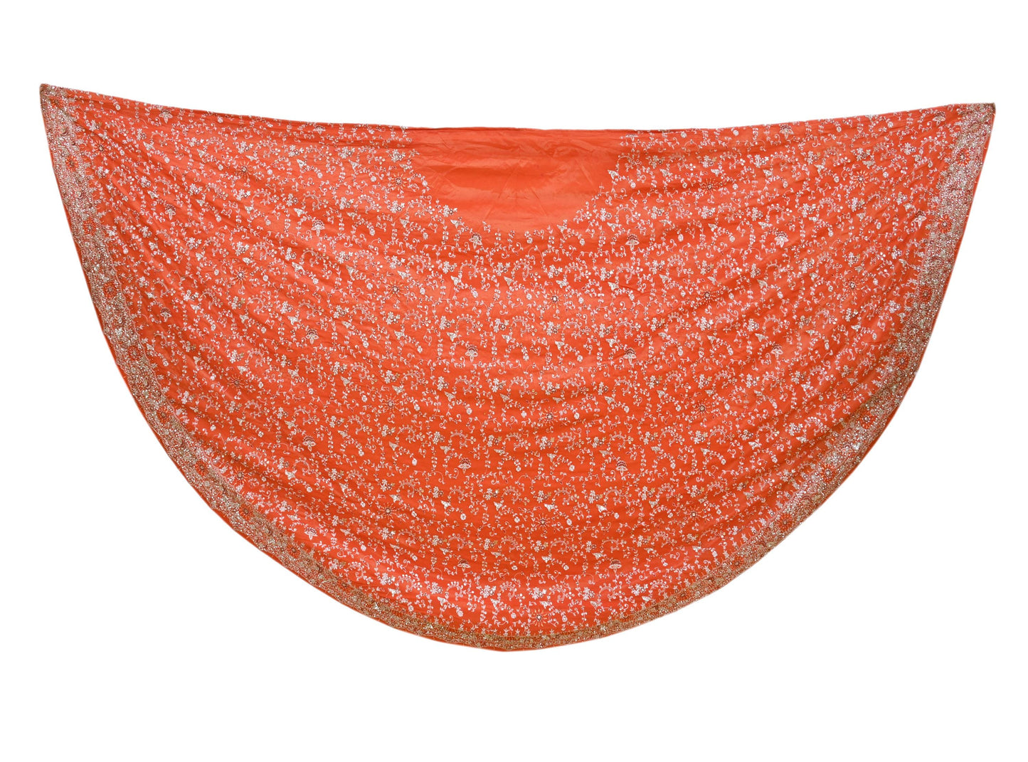 Indian Vintage Orange Pure Georgette Silk Hand Embroidered Lehenga 2pcs Set, Bollywood Wedding Wear
