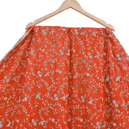 Indian Vintage Orange Pure Georgette Silk Hand Embroidered Lehenga 2pcs Set, Bollywood Wedding Wear
