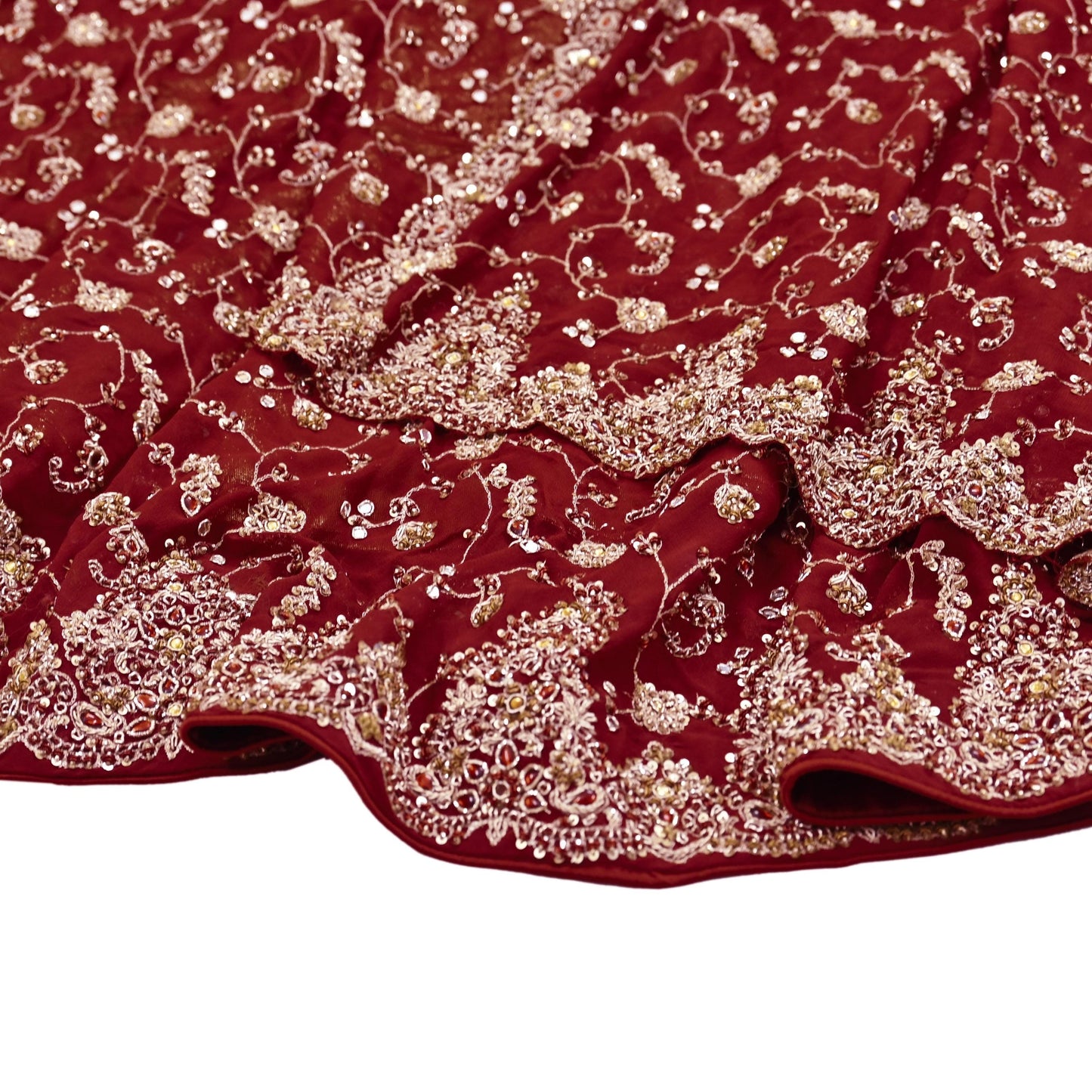 Indian Vintage Maroon Pure Georgette Silk Hand Embroidered Lehenga 2pcs Set, Bollywood Wedding Wear