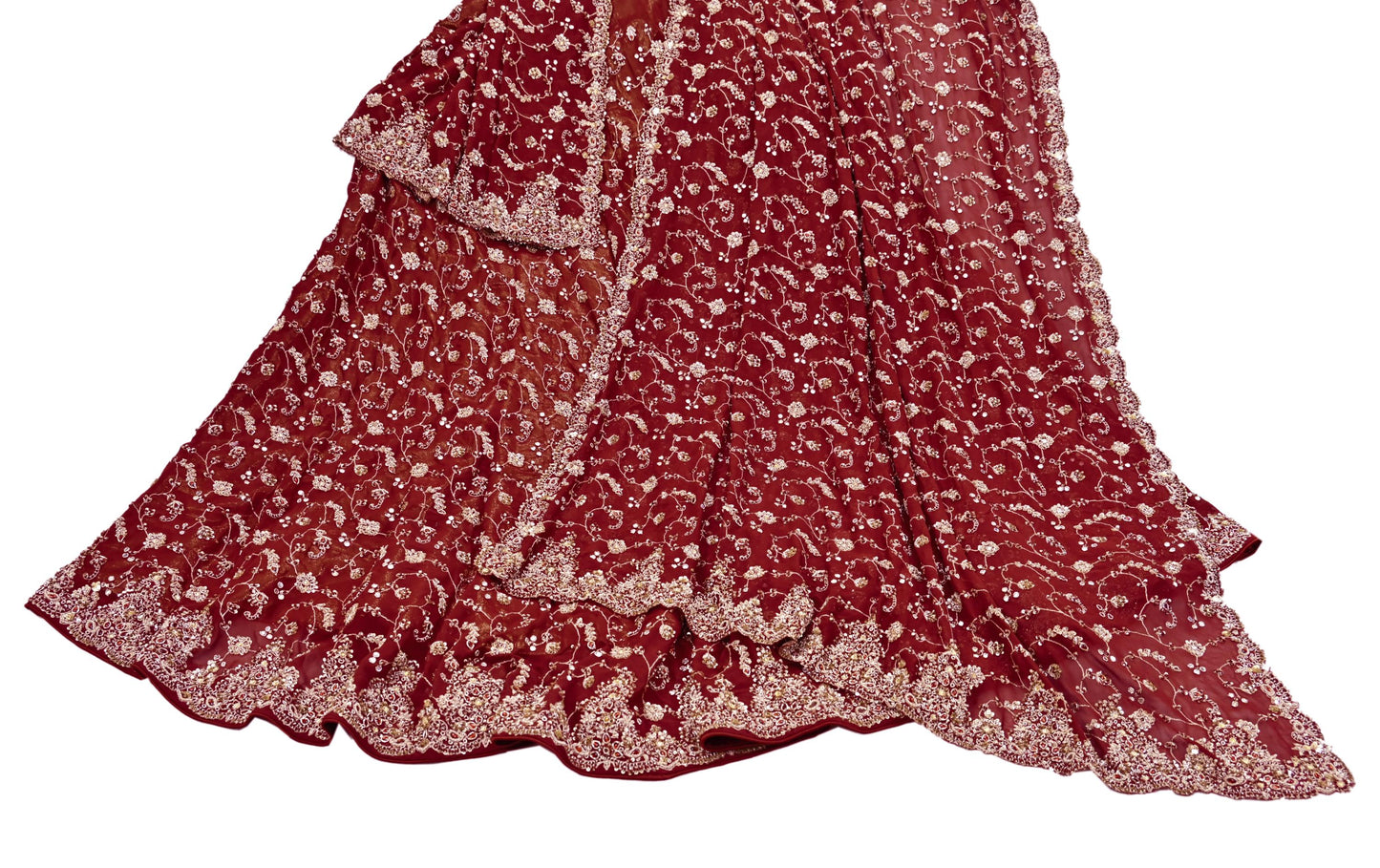 Indian Vintage Maroon Pure Georgette Silk Hand Embroidered Lehenga 2pcs Set, Bollywood Wedding Wear