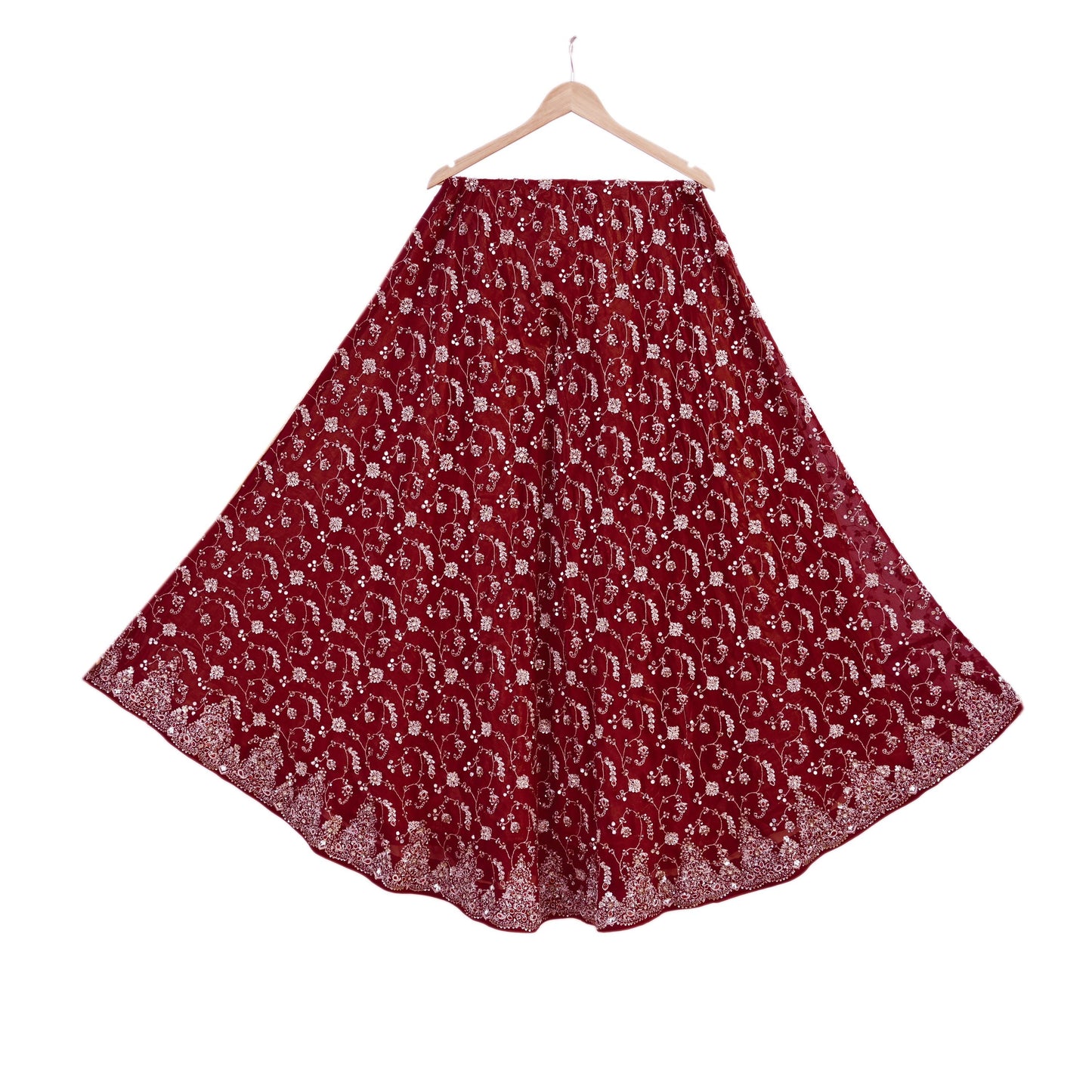 Indian Vintage Maroon Pure Georgette Silk Hand Embroidered Lehenga 2pcs Set, Bollywood Wedding Wear