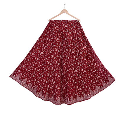Indian Vintage Maroon Pure Georgette Silk Hand Embroidered Lehenga 2pcs Set, Bollywood Wedding Wear