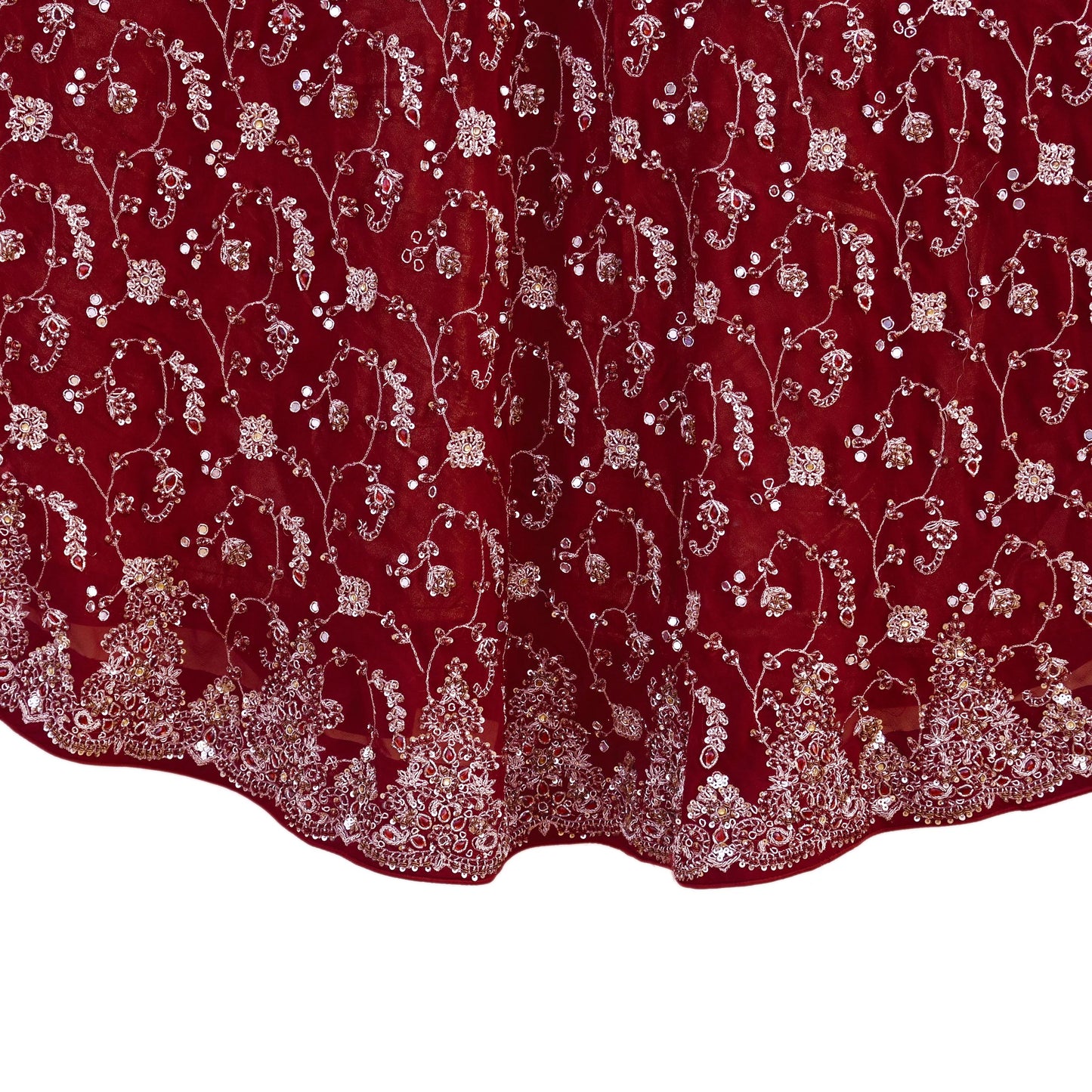 Indian Vintage Maroon Pure Georgette Silk Hand Embroidered Lehenga 2pcs Set, Bollywood Wedding Wear