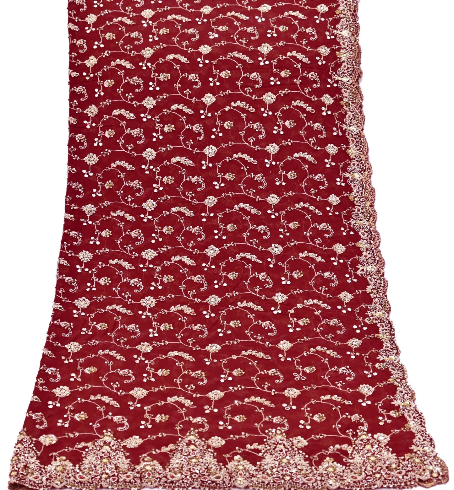 Indian Vintage Heavy Maroon Bridal Dupatta Pure Georgette Silk Hand Embroidered Zardozi, Dabka, Zari Work Party Wear Long Stole